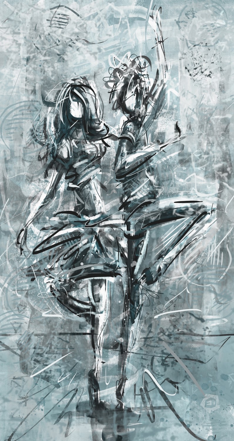 Dibond - 95 x 180 cm - ballet dansers - blauw