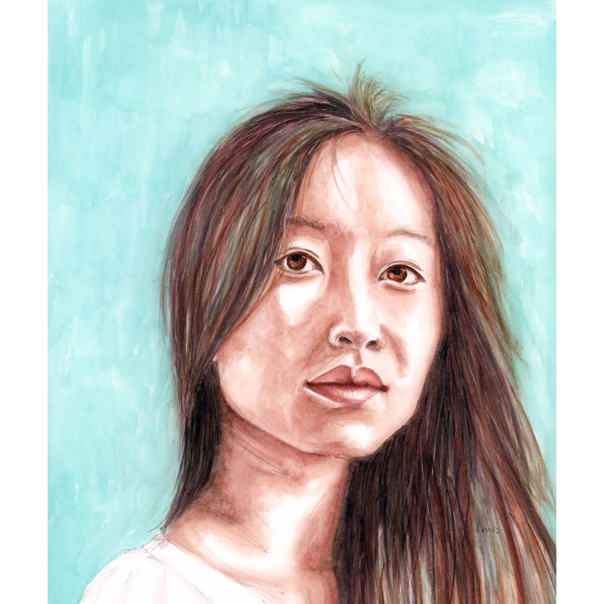 Size A3 watercolour, pencil & ink portrait illustration.