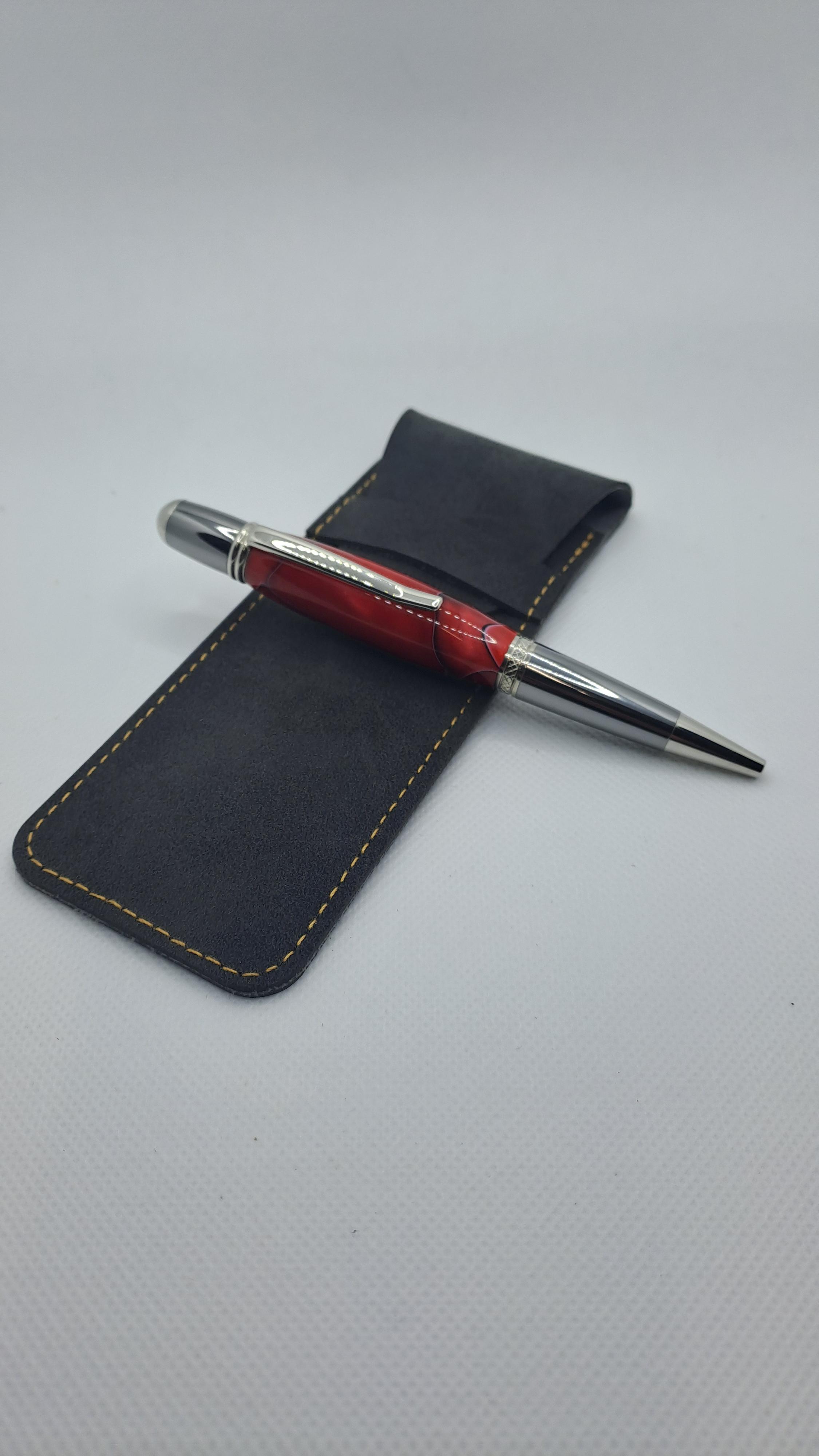 Platinum Venetian pen red acrylic and black PU leather case