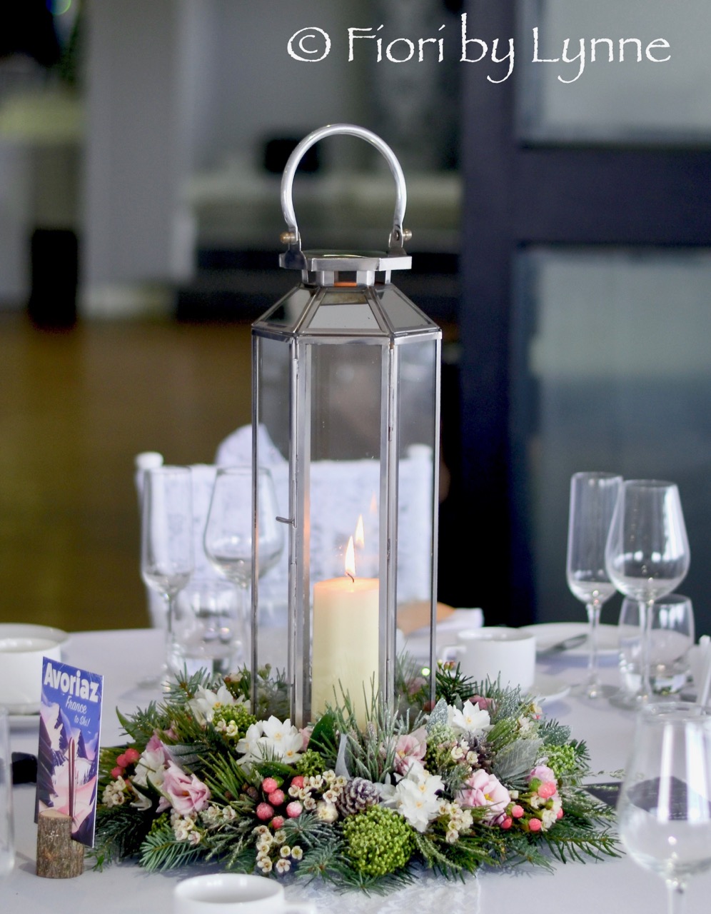 centrepiece with lantern for winter-christmas wedding.jpg