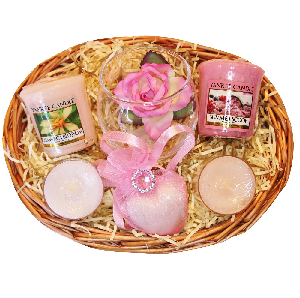 Candle Treat Gift Basket - Pink