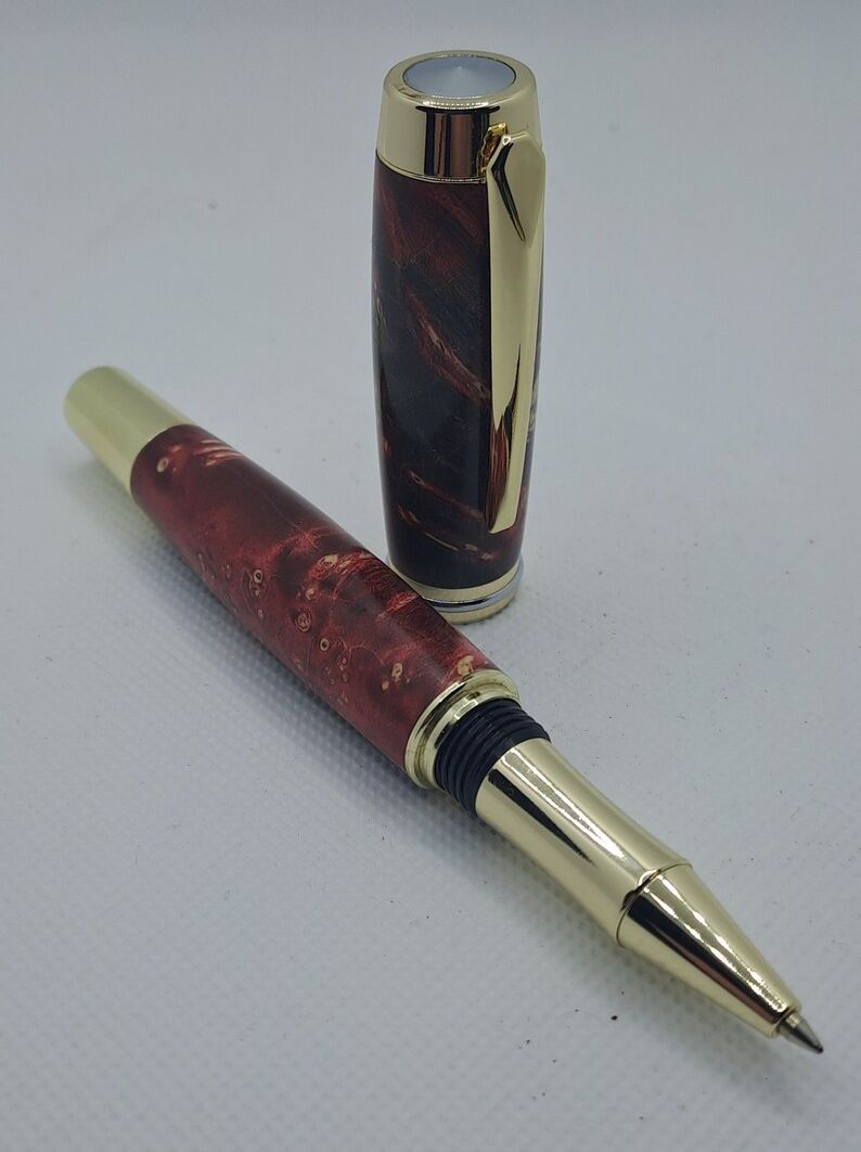Handmade wood pens made in Ireland, Handmade Stabilized Red and Black Maple Burl Pen