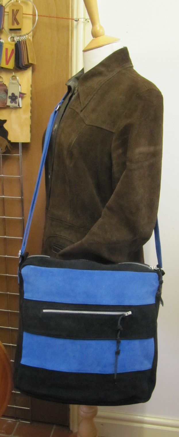 Soft suede panel handbag turquoise & black
