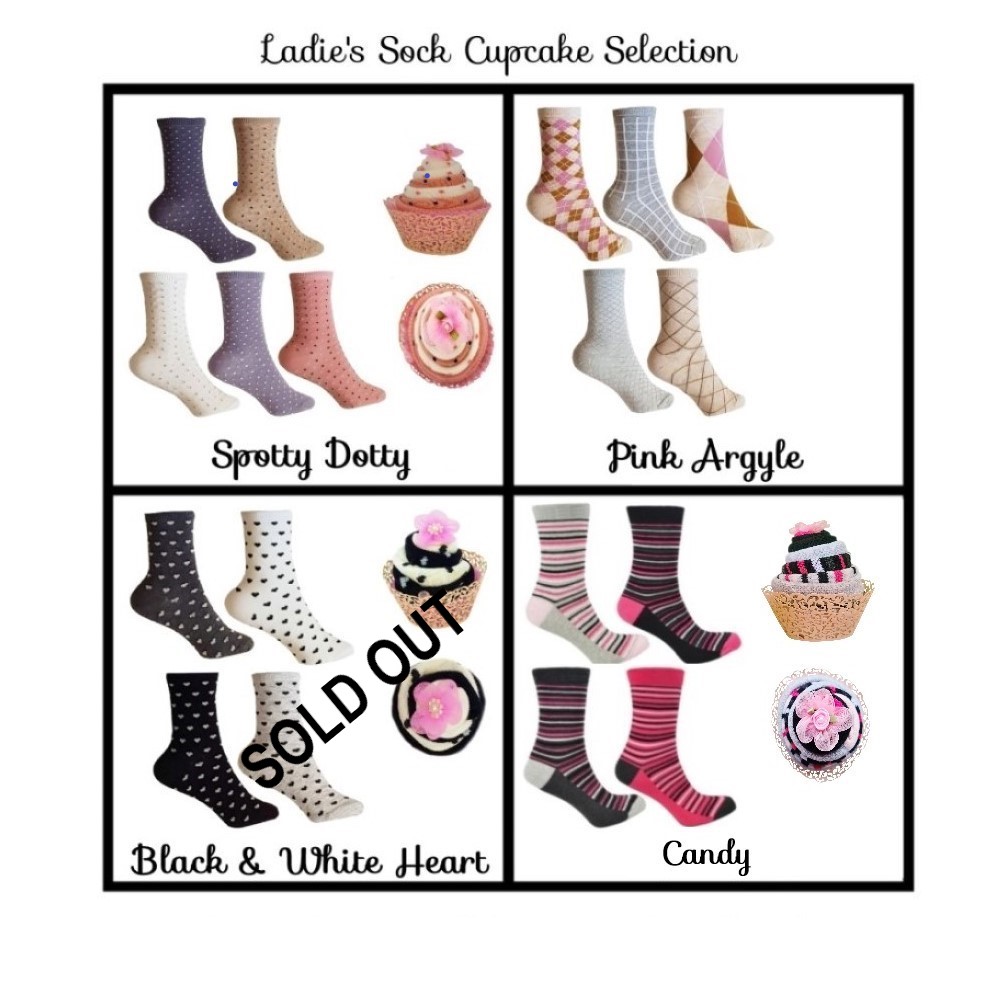 Women's Sock Cupcakes - Pink Ribbon Gift Box