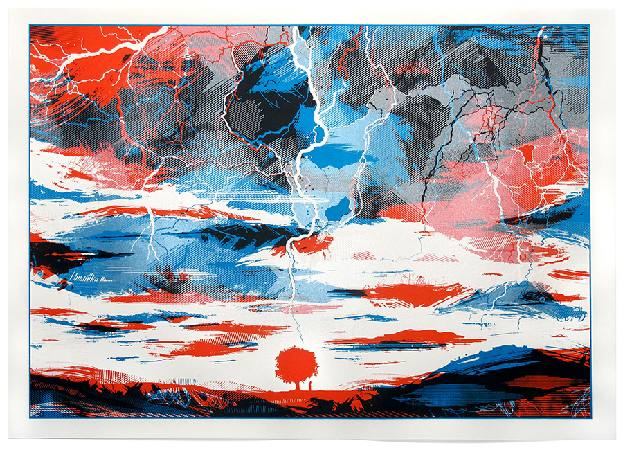 when lightning strikes,electric,storm,lightning,strike,rain,clouds,screen print,art,illustration,limited edition,screen,print,chris,keegan
