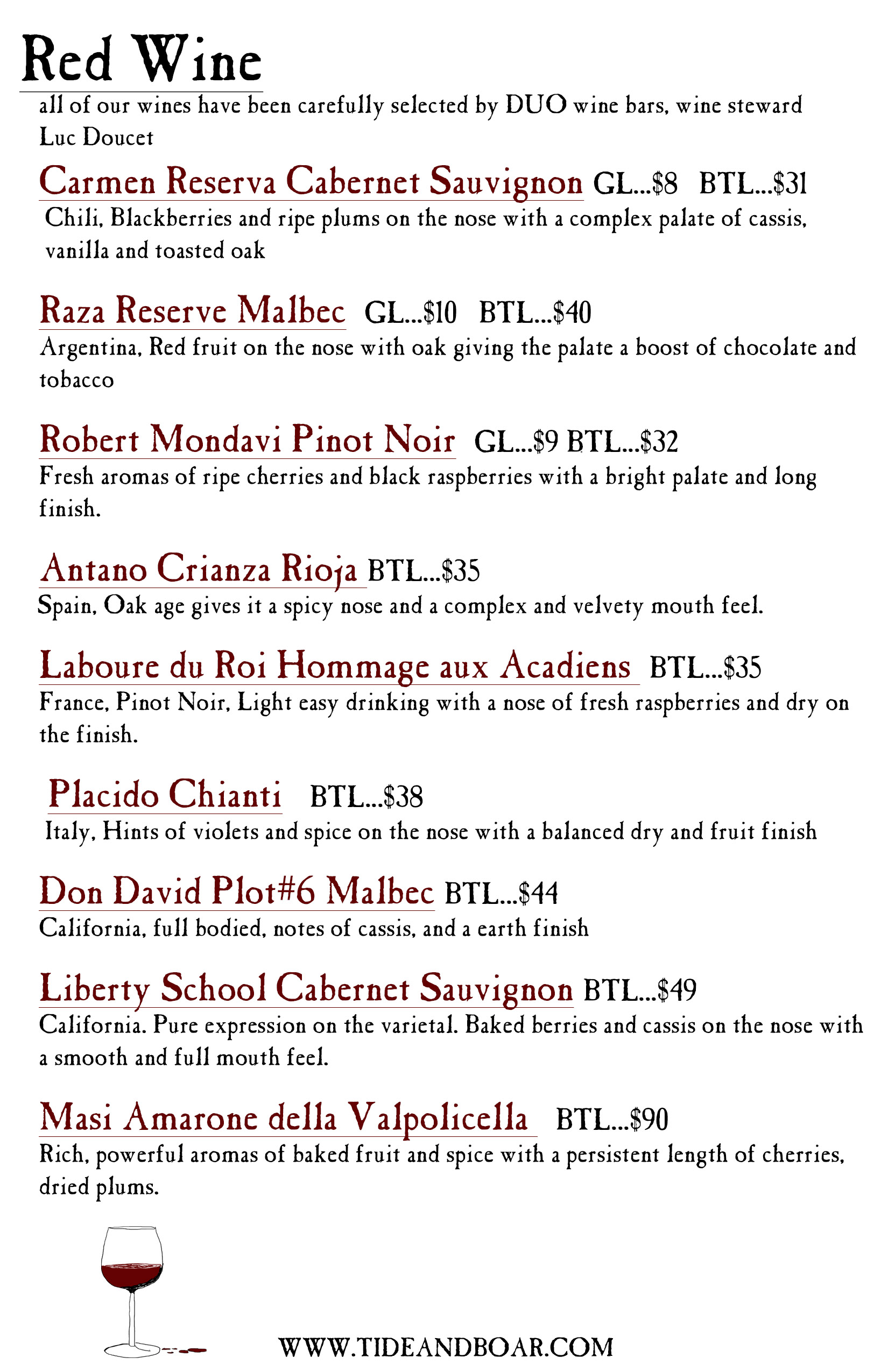 wine menu with description