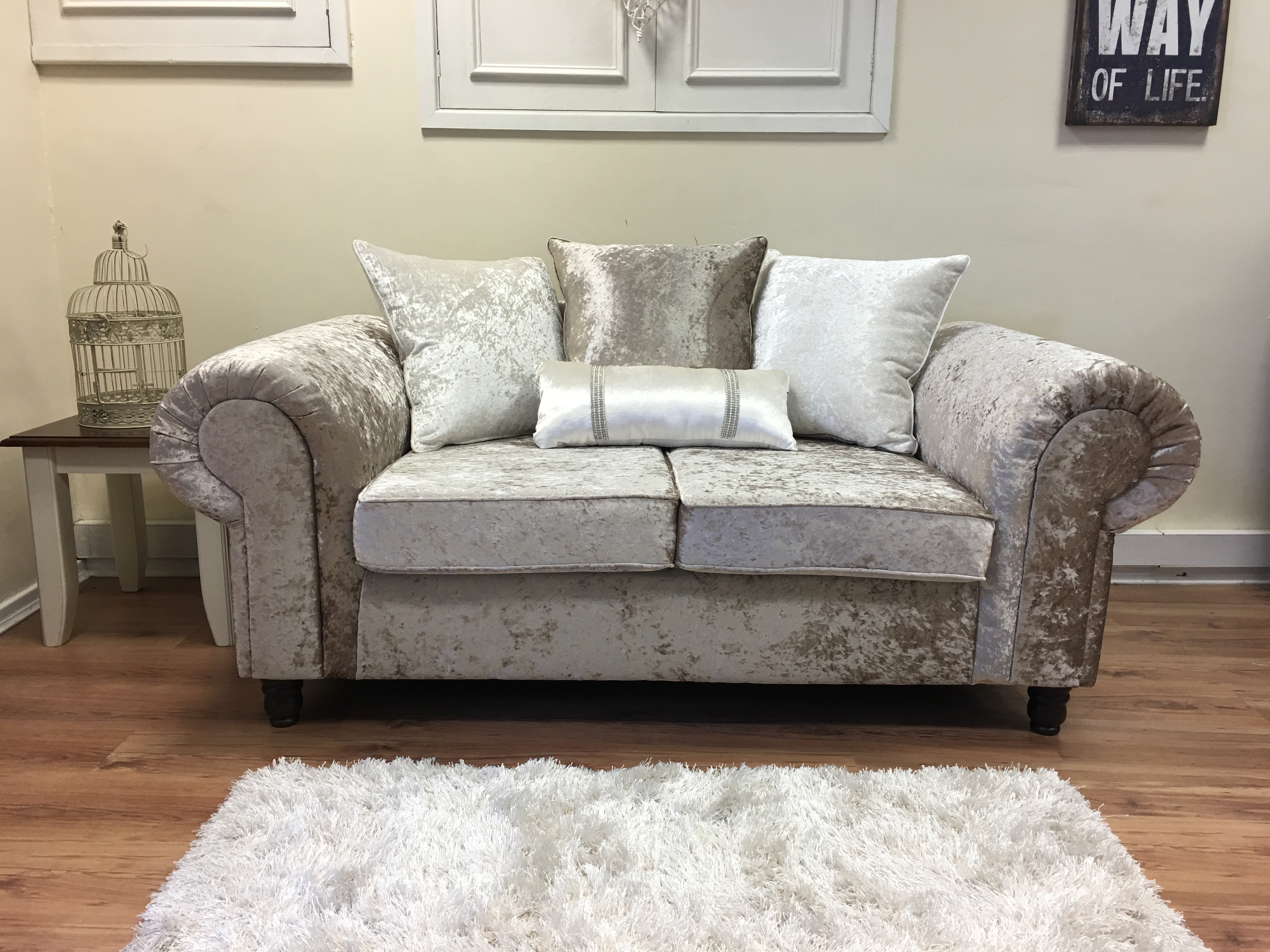 Scarlett sofa collection Crushed velvet champagne bed