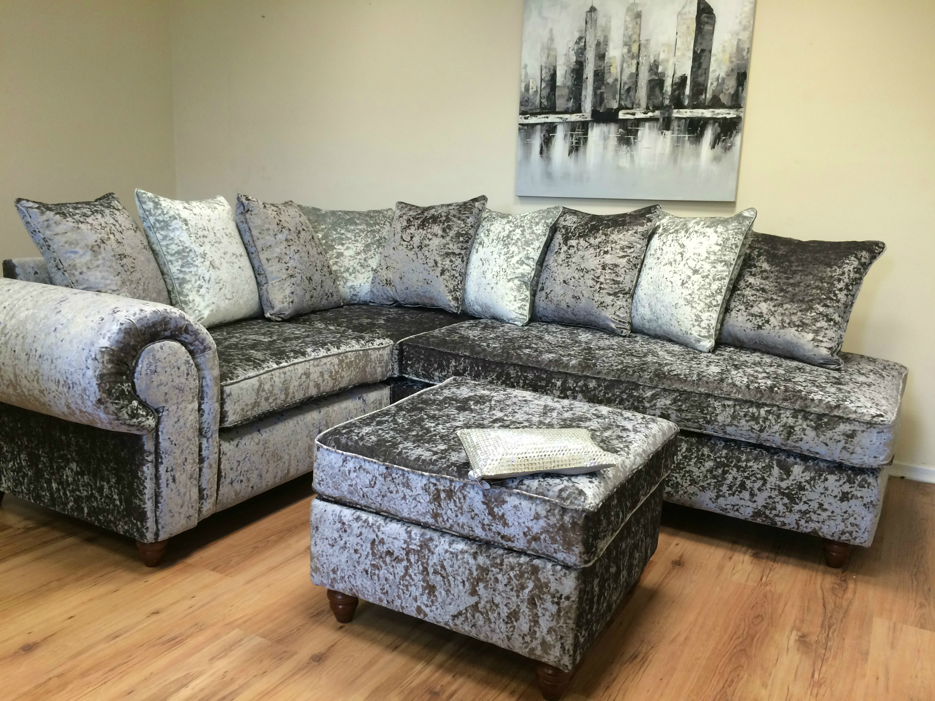 Scarlett sofa collection Crushed velvet champagne bed