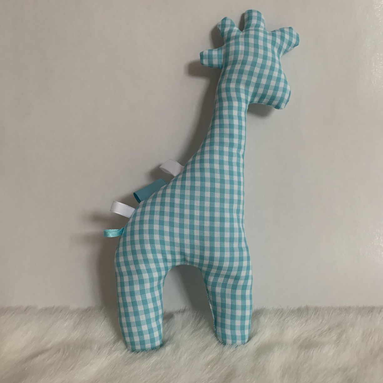 Knuffel Giraffe turquoise ruit