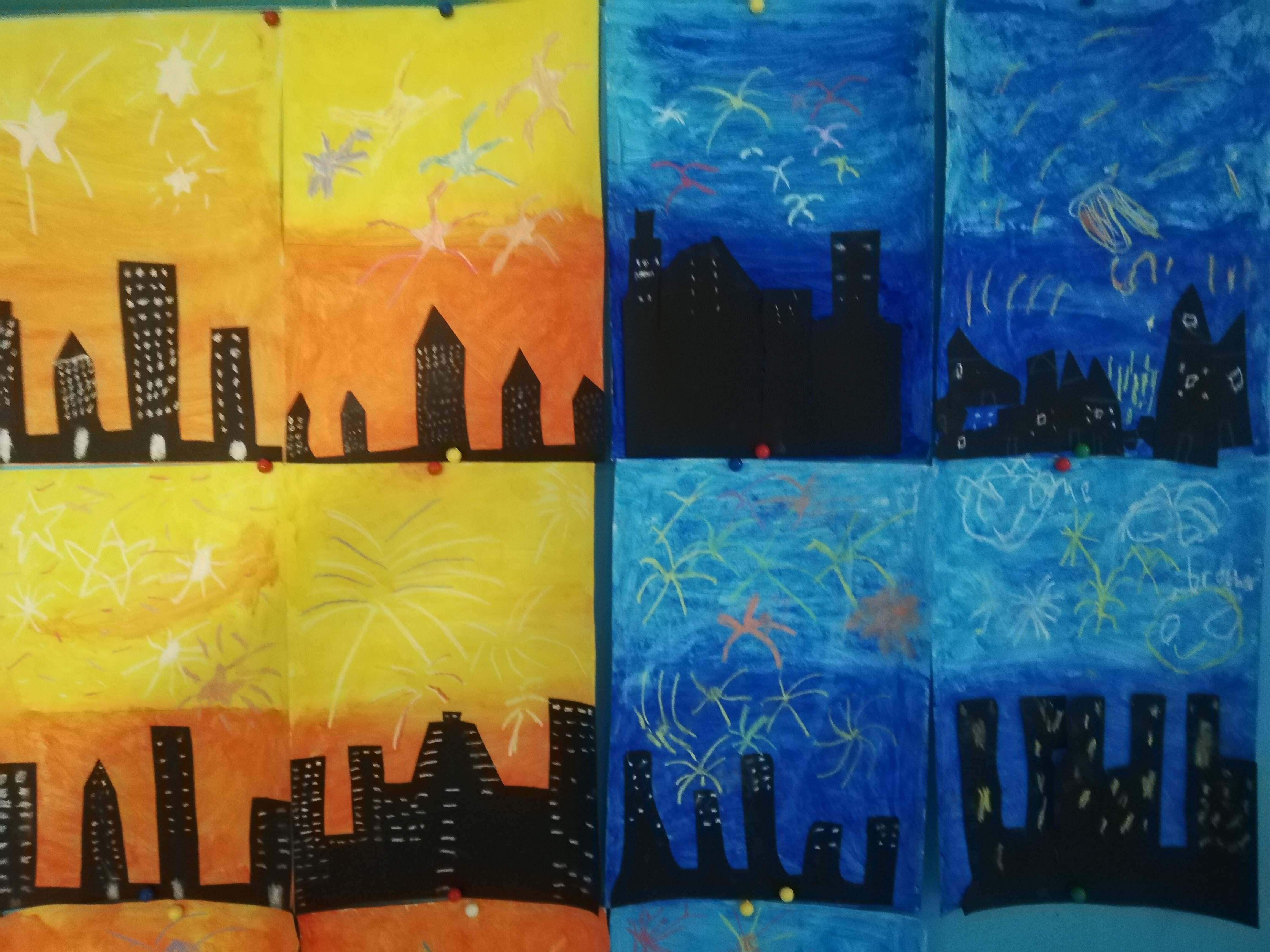 The children created a mini city with some wonderful blended skies.