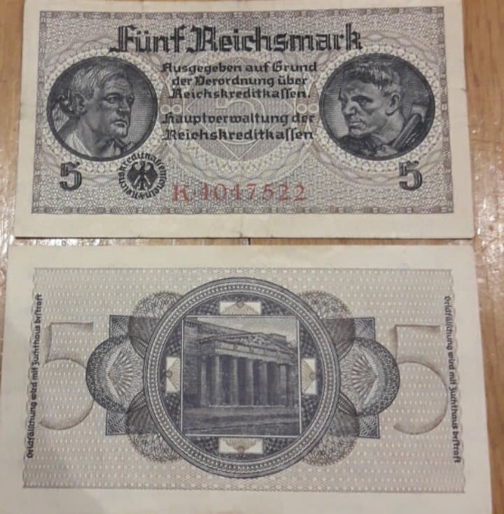 2 bankbiljetten 1933-1945 / 5 reichsmark