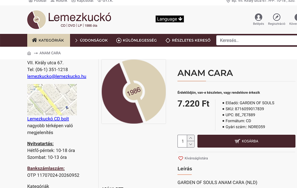 ANAM CARA AVAILABLE IN HUNGARY