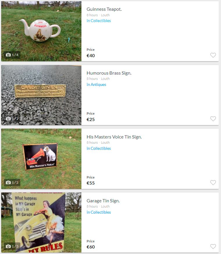 alt="Irish Vintage ads listed screenshot"