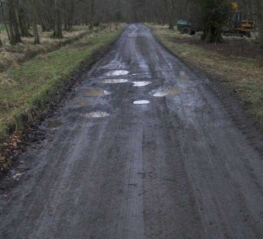 Potholes on farm access roads