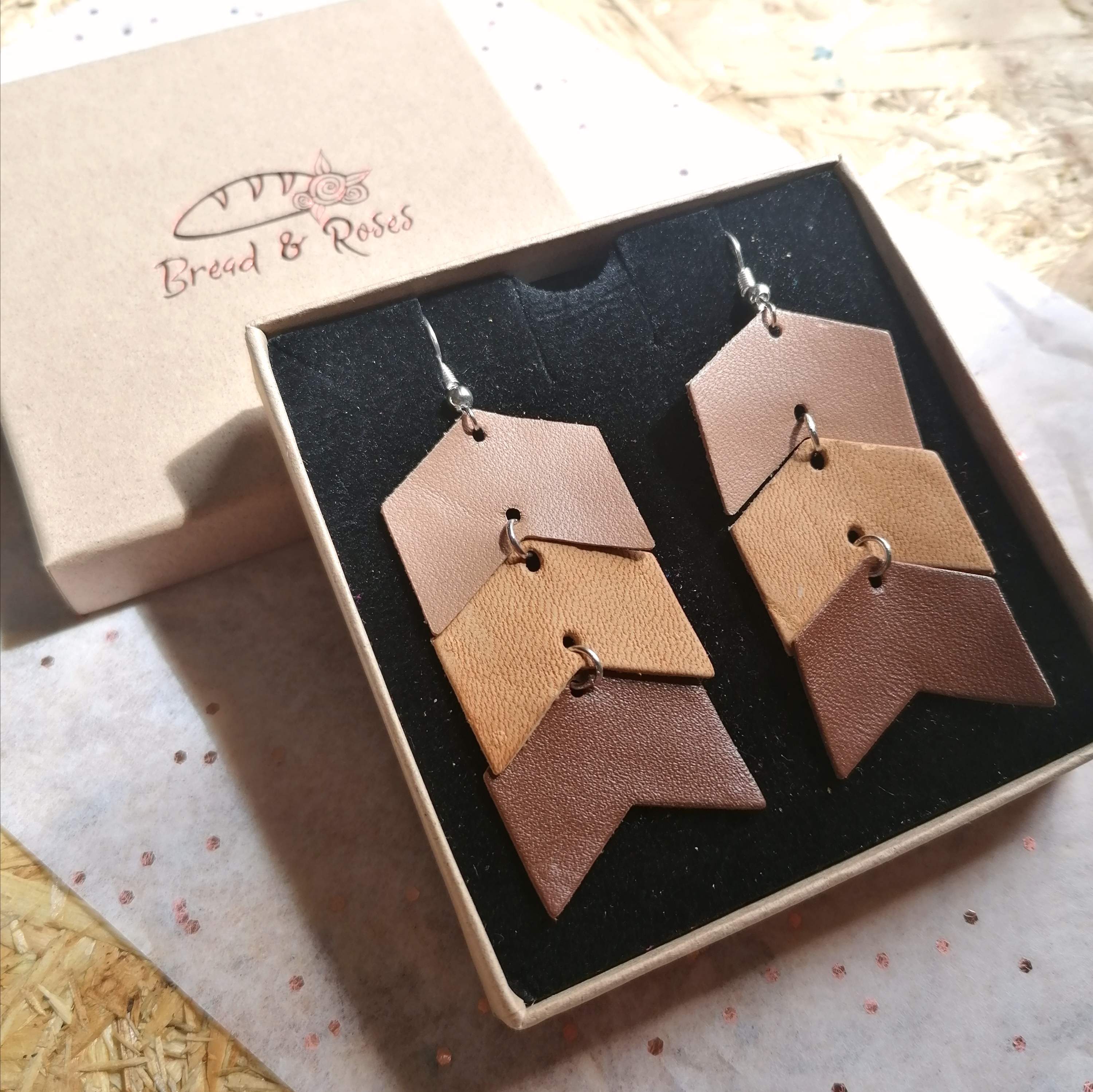 Chevron Recycled Leather Earrings - 4 Designs