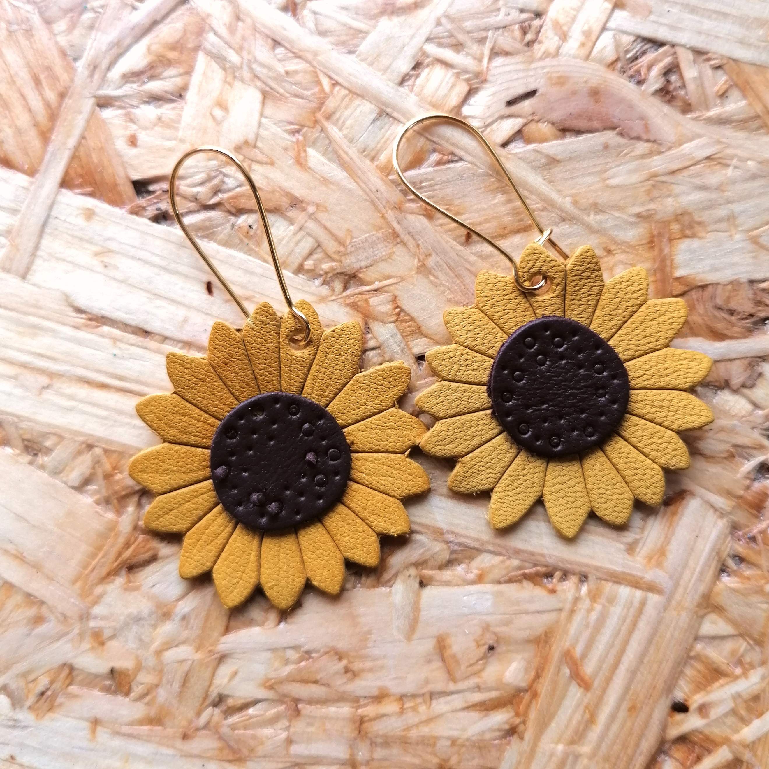 Recycled Leather Sunflower Earrings