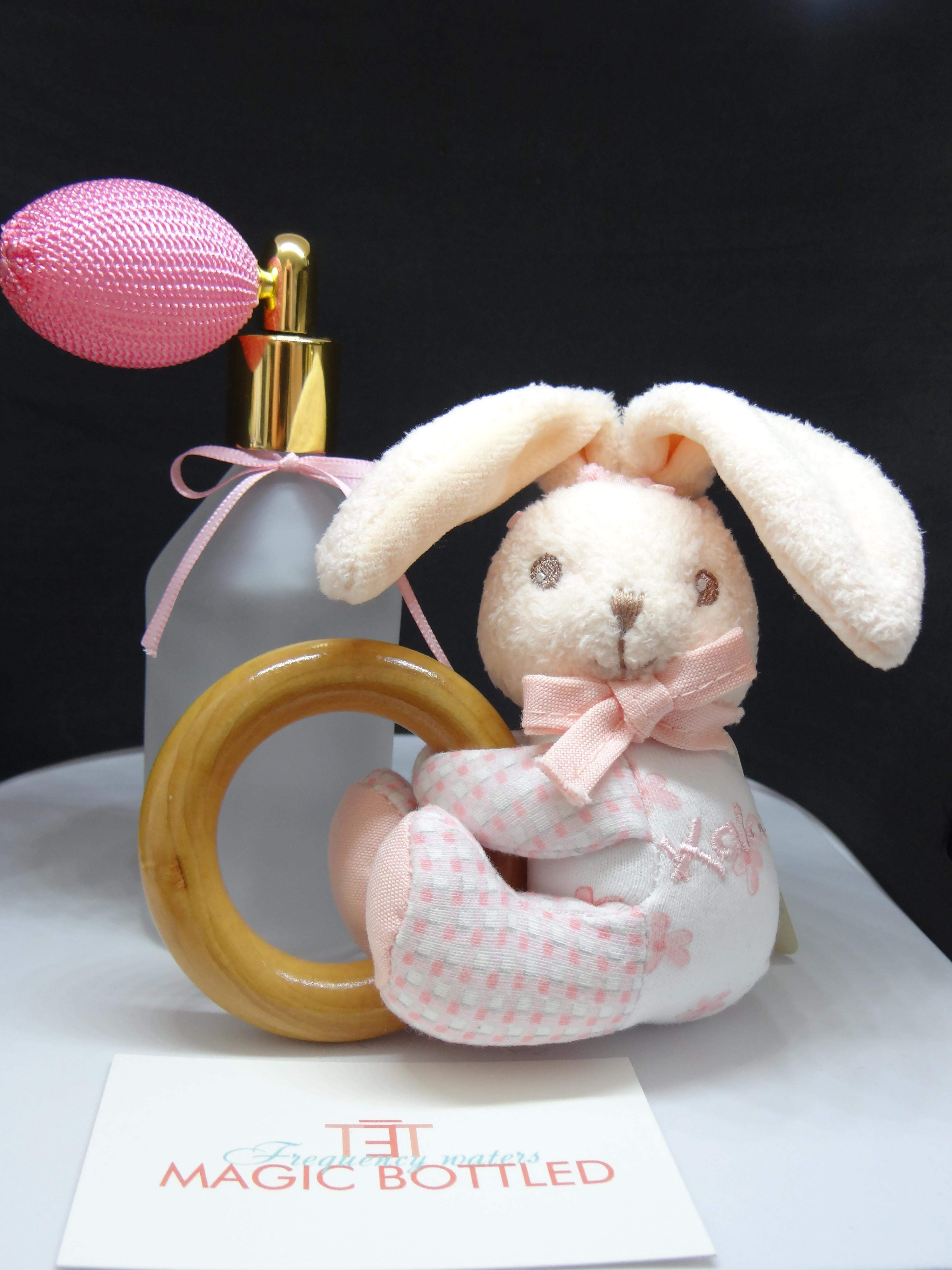 Roze konijntje rammelaar - bijtring/Pink bunny rattle - teether -UITVERKOCHT/SOLD OUT-