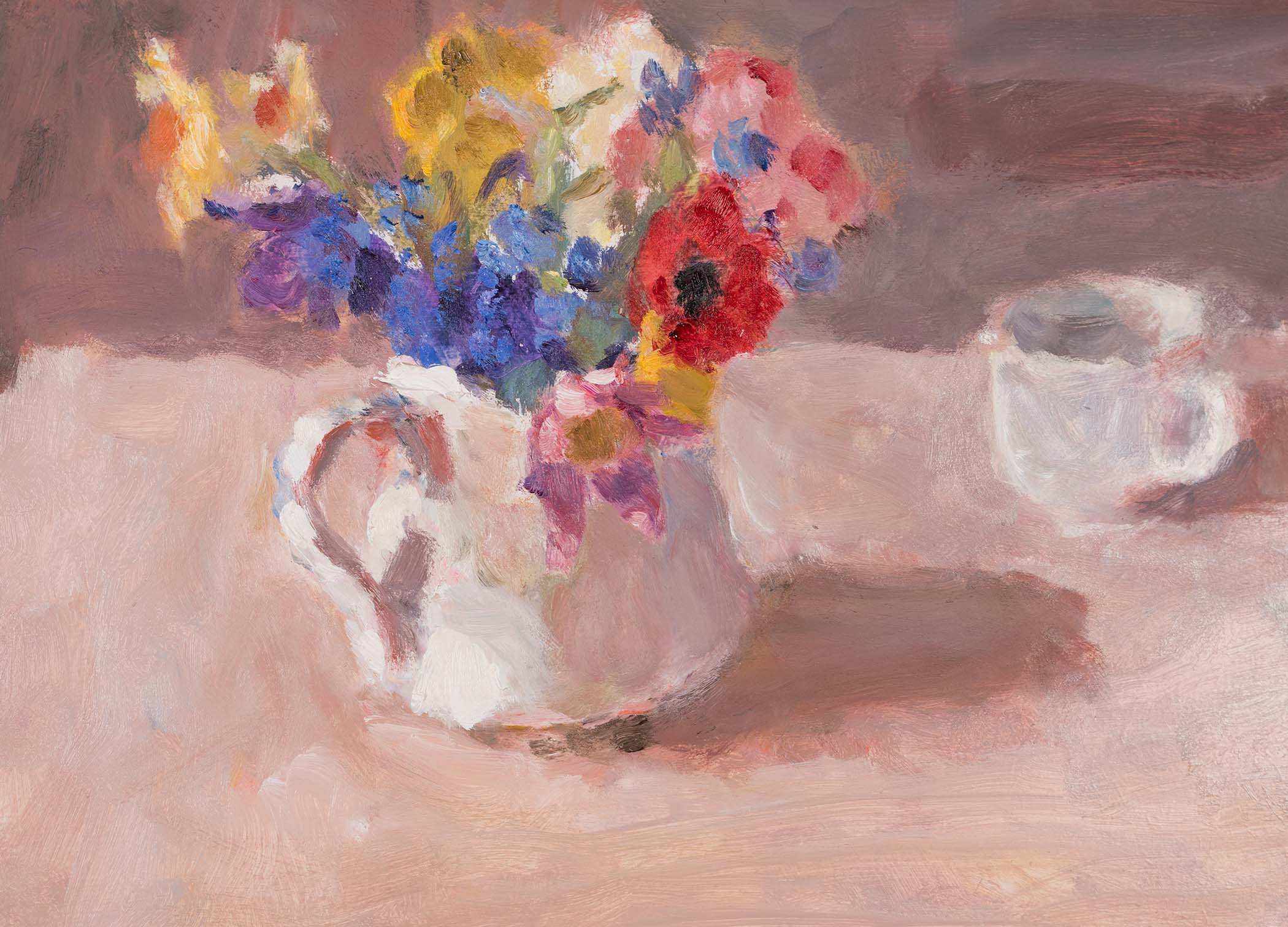 Spring Flowers with a White Tea Cup