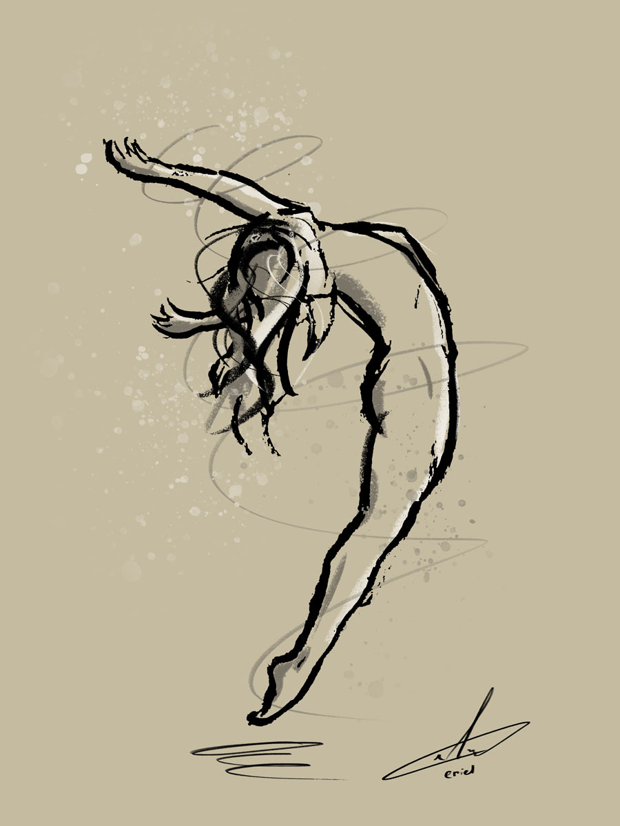 Moderne Dans - digitale bewerking van houtskool tekening van dansende vrouw