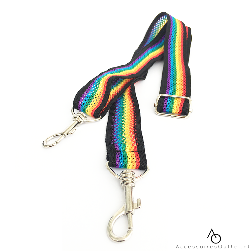 Telefoonkoord Breed - Regenboog Zilver - Rainbow koord voor hoesje of tas verstelbaar