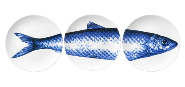 Heinen Delfts Blauw, Borden met Vis (3 stuks)