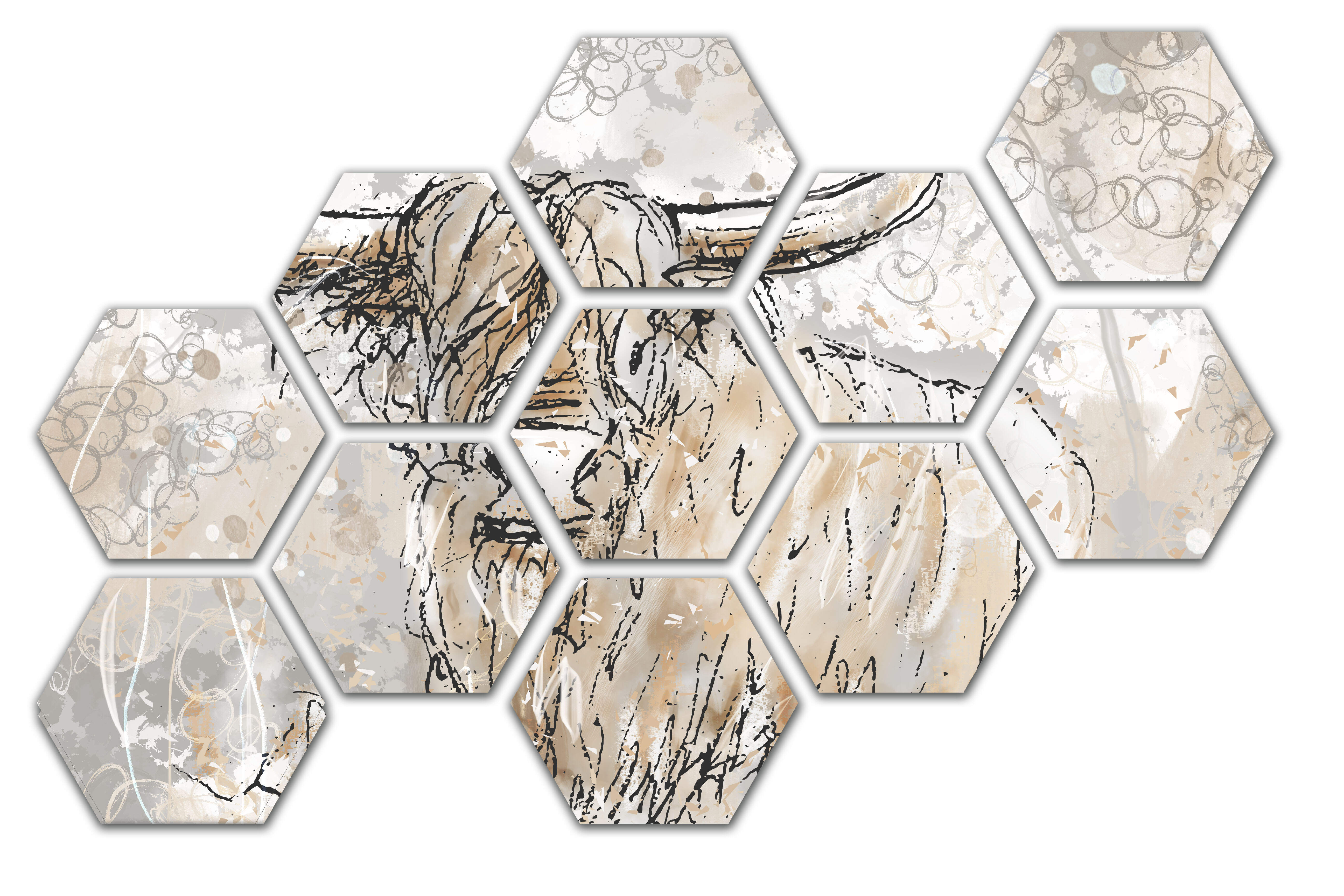 Schotse hooglander - hexagon collage 11 delig