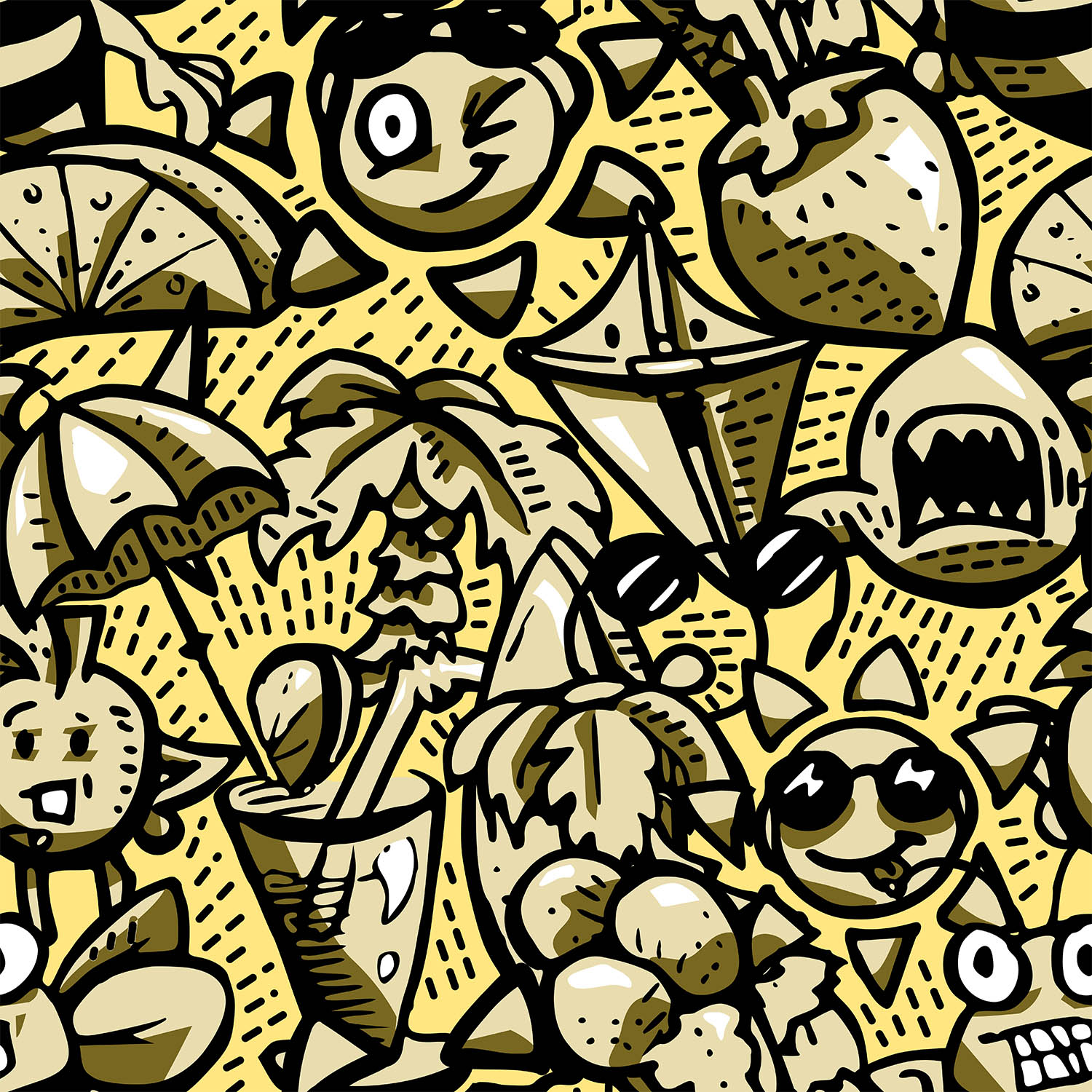 zomer doodle illustratie - geel met zwart kopirenjpg
