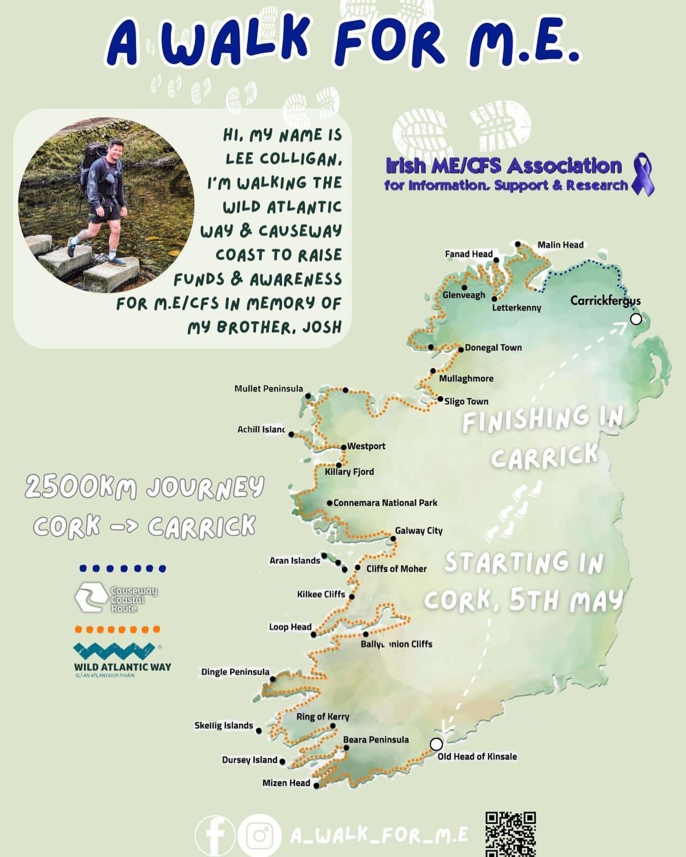 Lee Colligan's walk around Ireland to honour his late brother Josh Colligan and raise money and awareness for ME