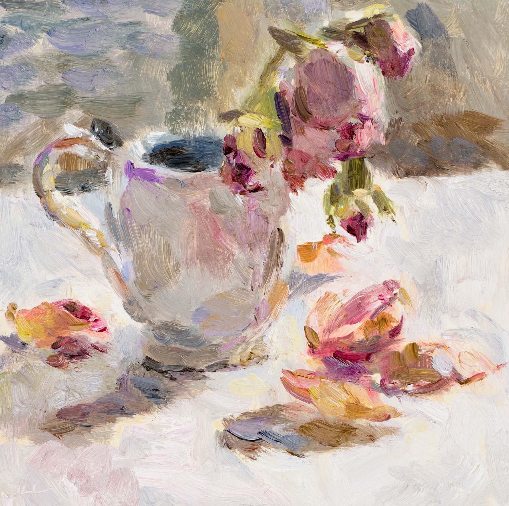 Faded Roses in a White Jug