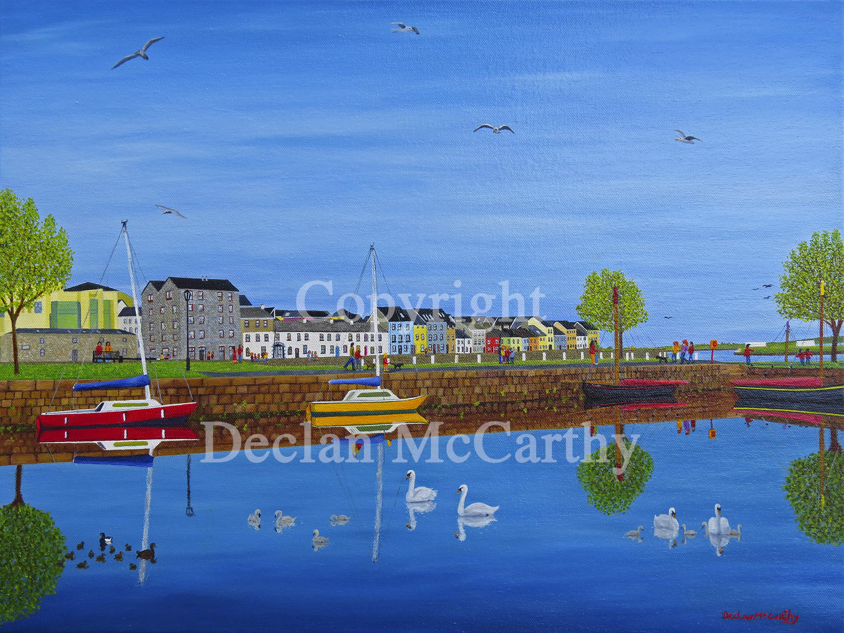 The Claddagh Basin and The Long Walk in Galway City viewed from Claddagh Quay.