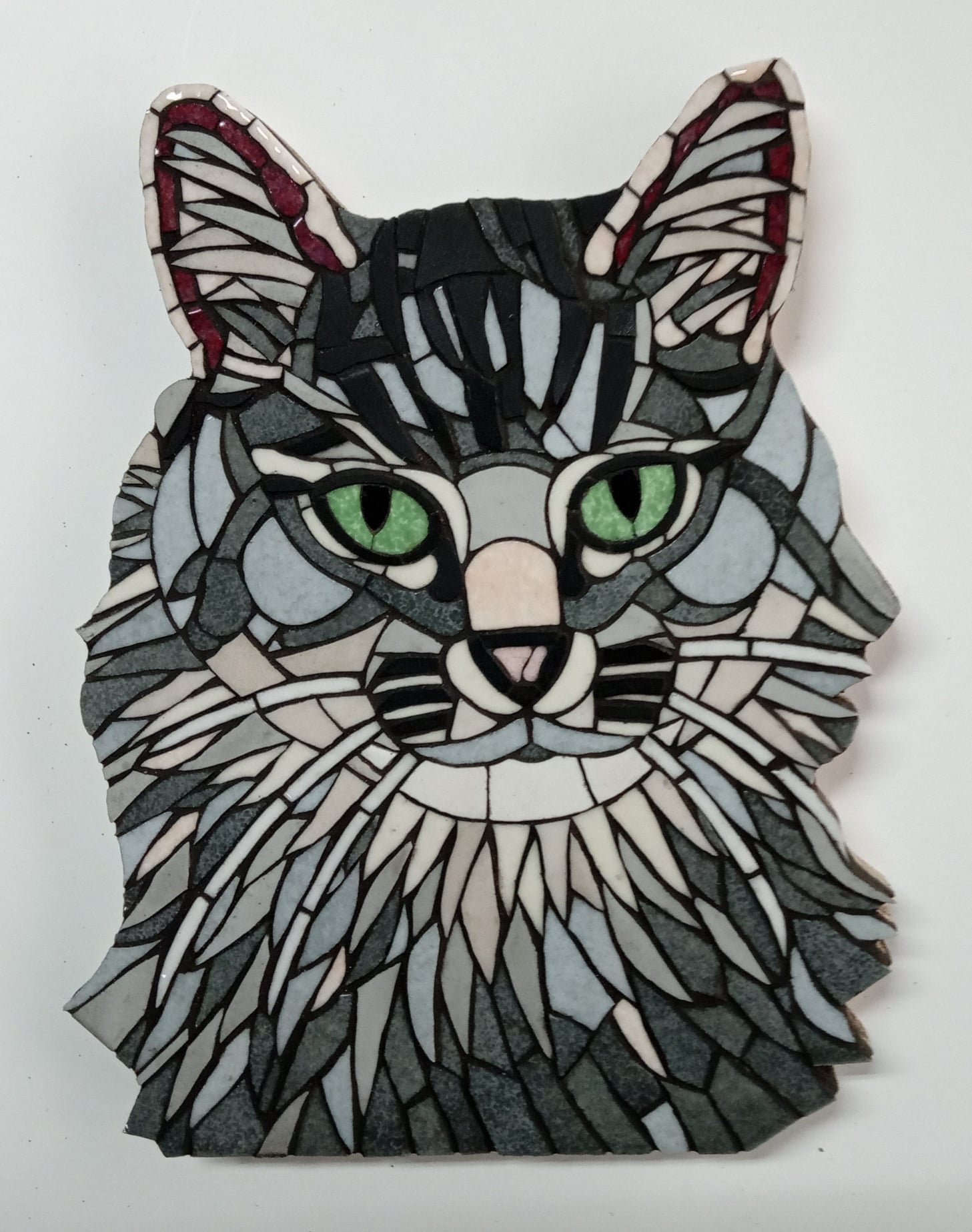 Mozaiek van een kat in opdracht gemaakt als verjaardagscadeau.