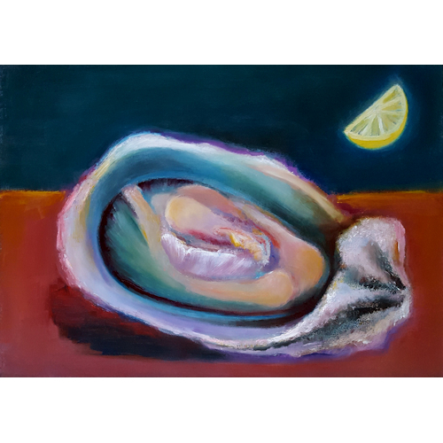An oyster, naked. 21x30; oil