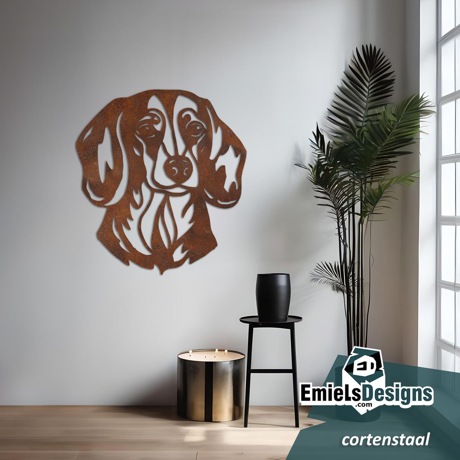 Cortenstaal wand decoratie - hond kop - Teckel