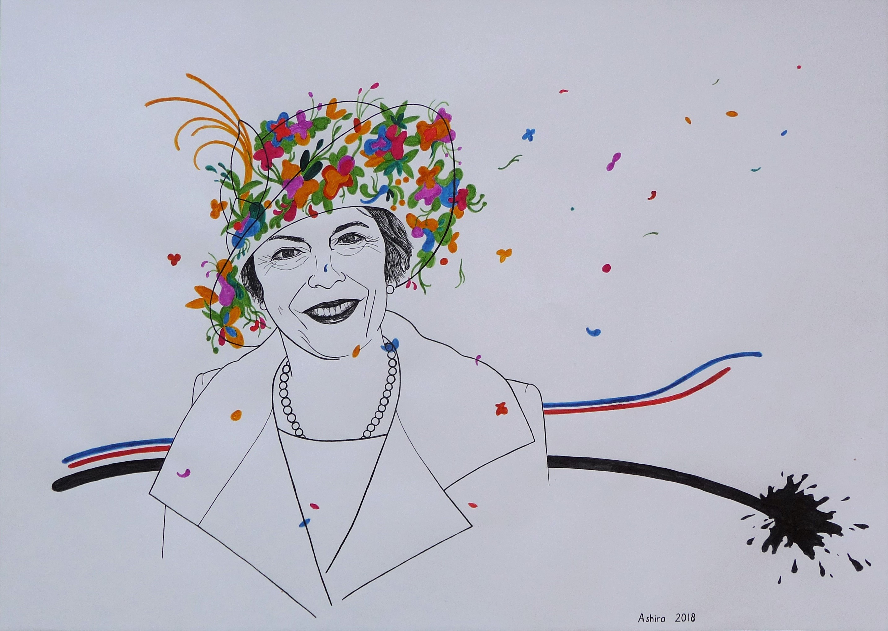 Theresa May - april 2018, dip pen ink on paper, 50x70 cm