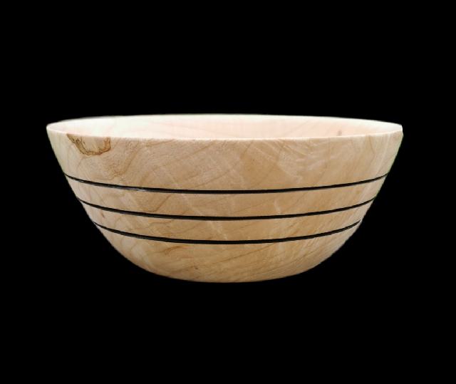 Ash Wood Turned Bowl with Line Design