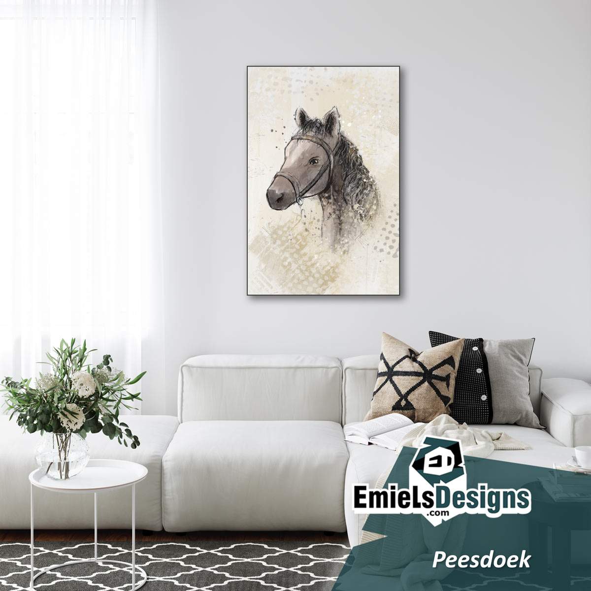 Wanddecoratie - doek met lijst - hoofd van een paard