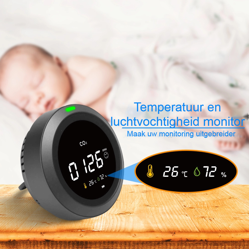 Smartzo PTH-5 Luchtkwaliteitsmeter - CO2 Temperatuur en Luchtvochtigheid - CO2 meter binnen