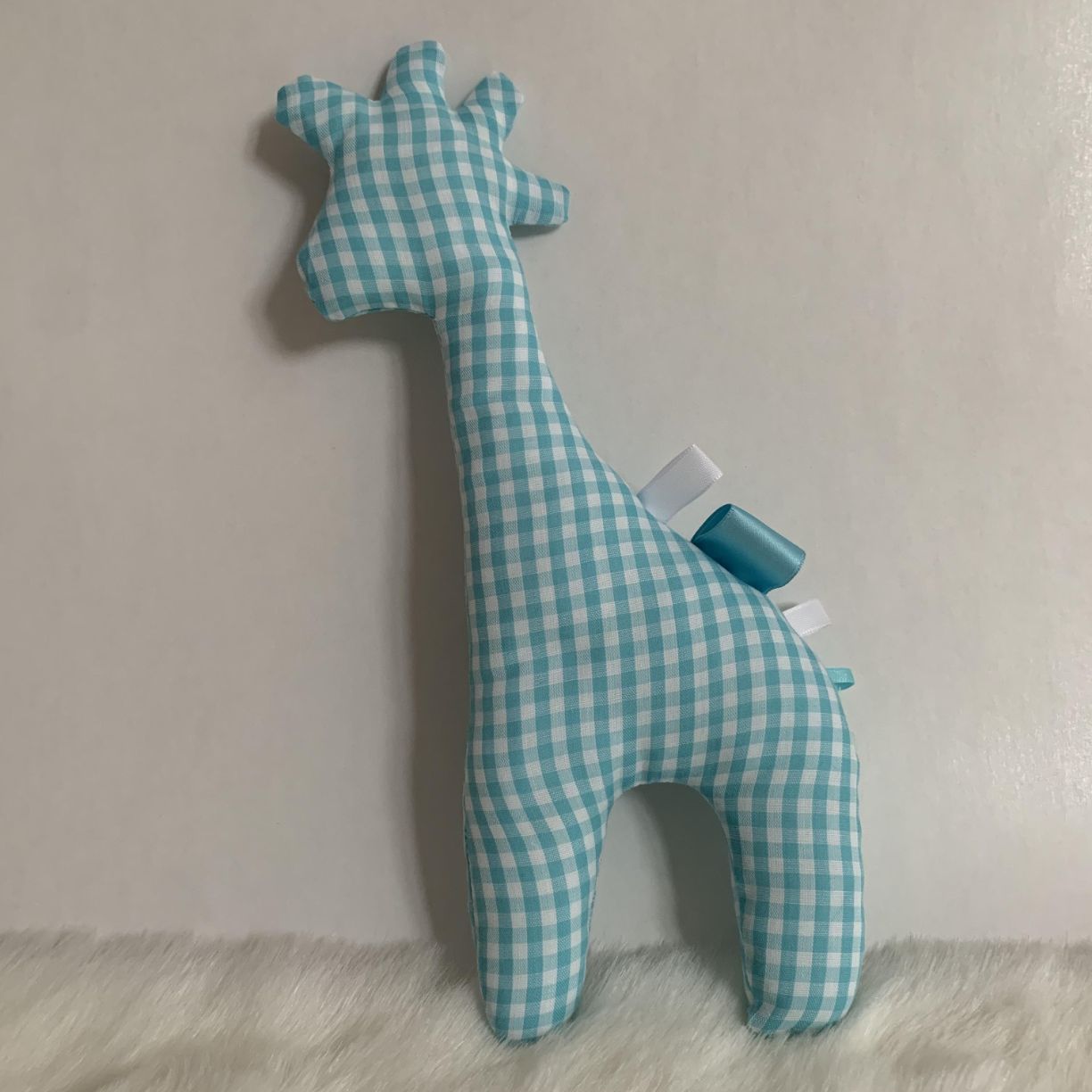 Knuffel Giraffe turquoise ruit