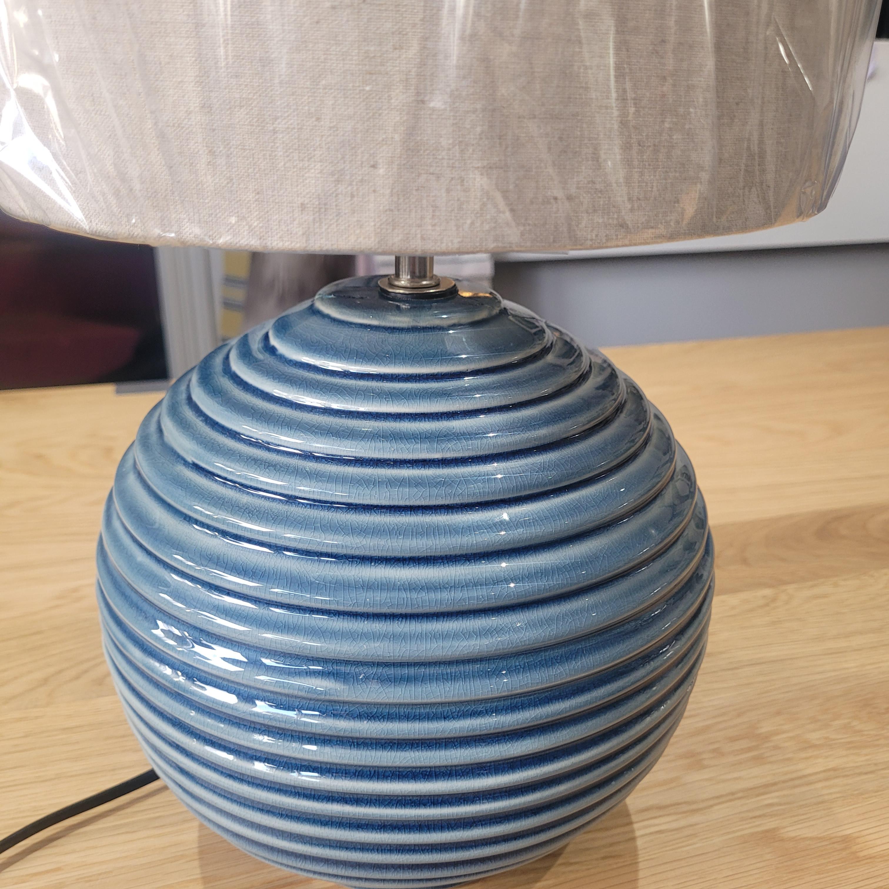 Blue Lamp with Oatmeal Shade