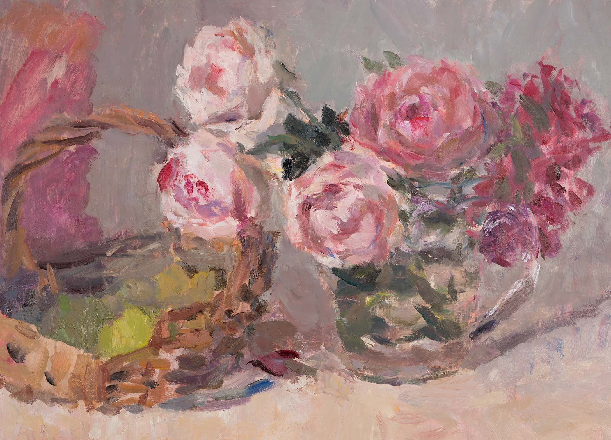 Roses with a Basket of Fruit
