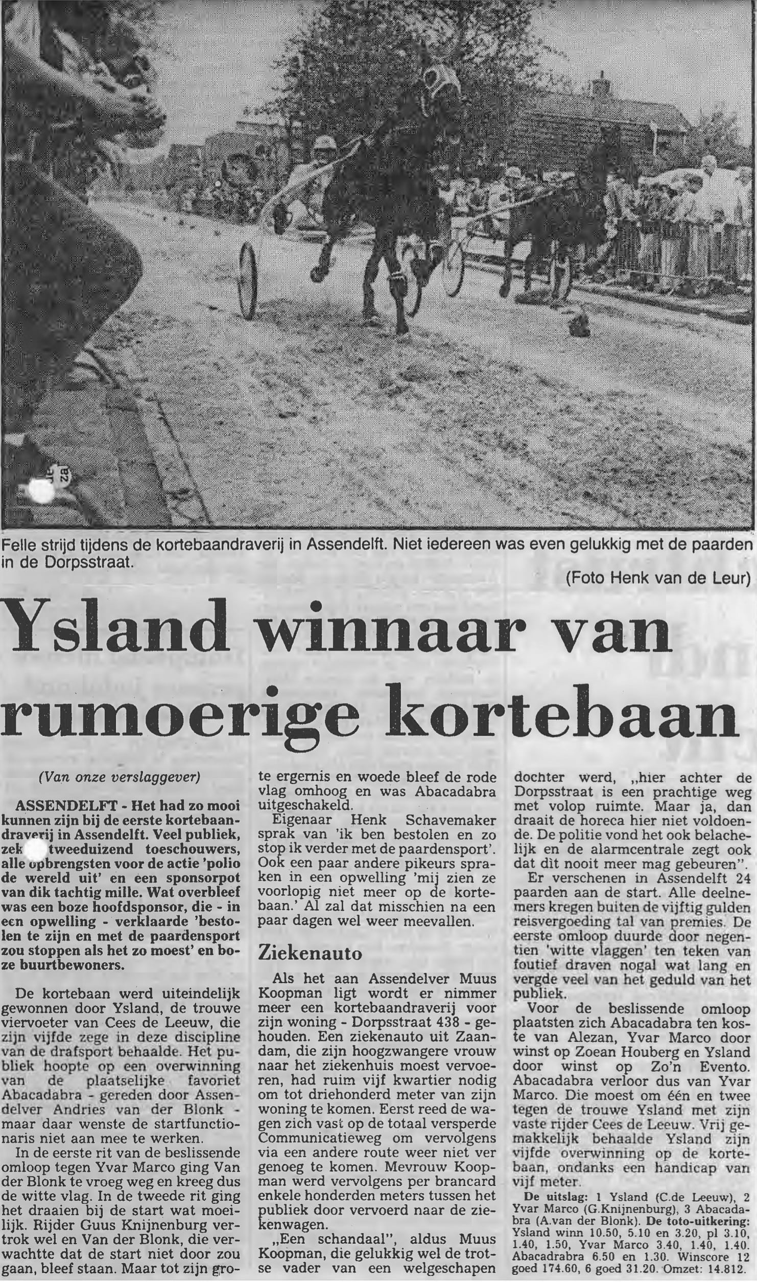 Verslag in Daglad Zaanstreek over de kortebaandraverij 1988 in Assendelft