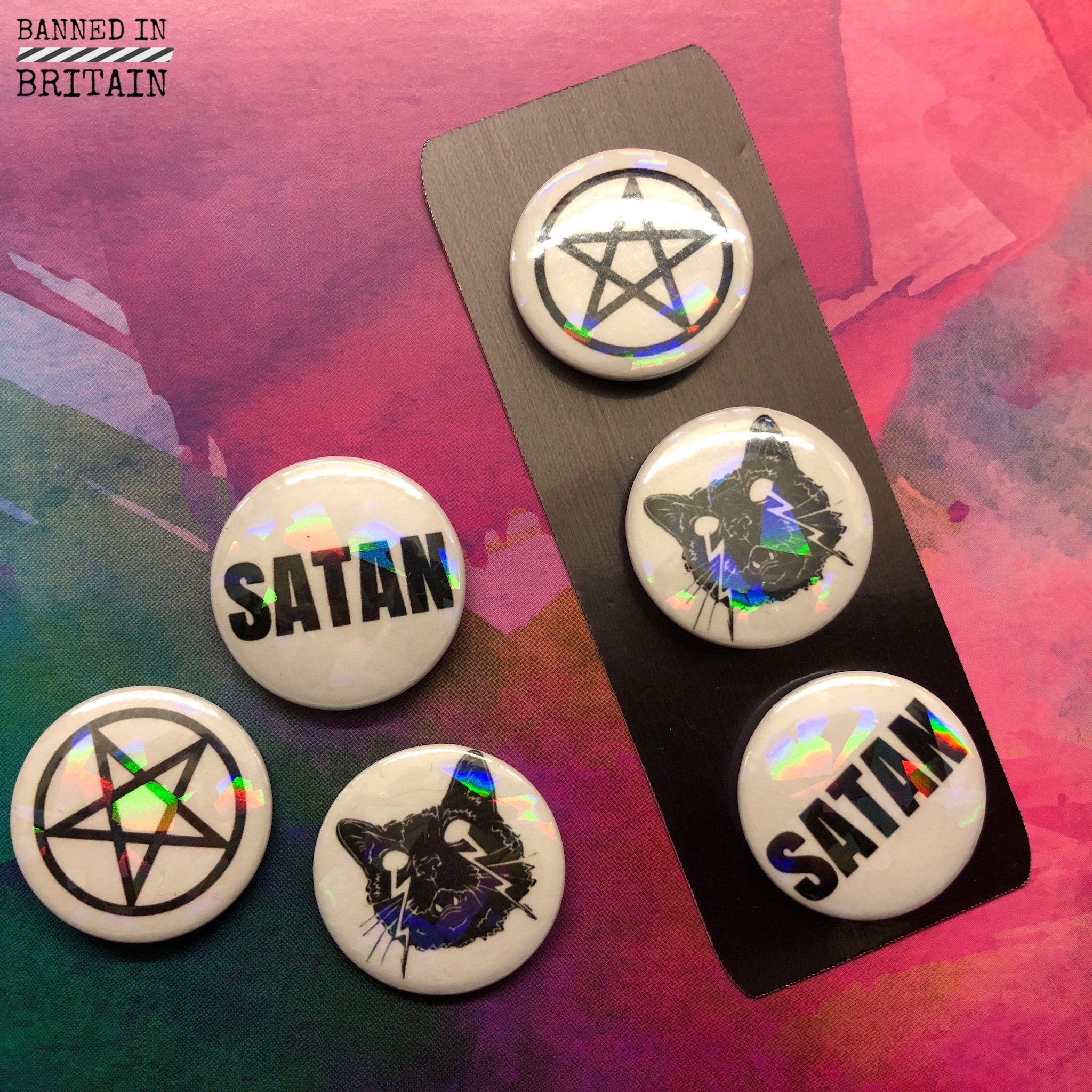 Holographic Satanic Pin Button Badges