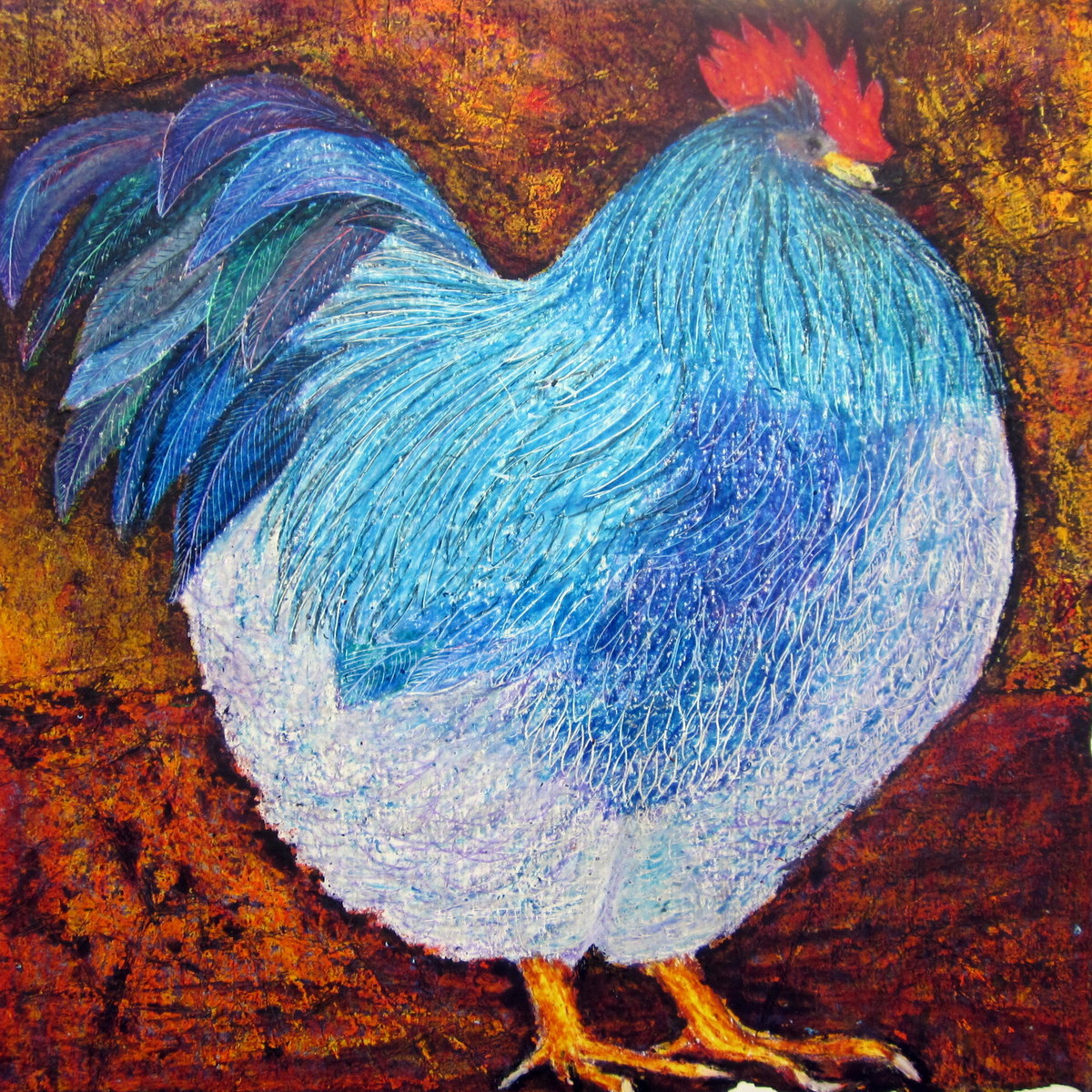 Vibrant paintings of hens, cockerels, roosters, chickens