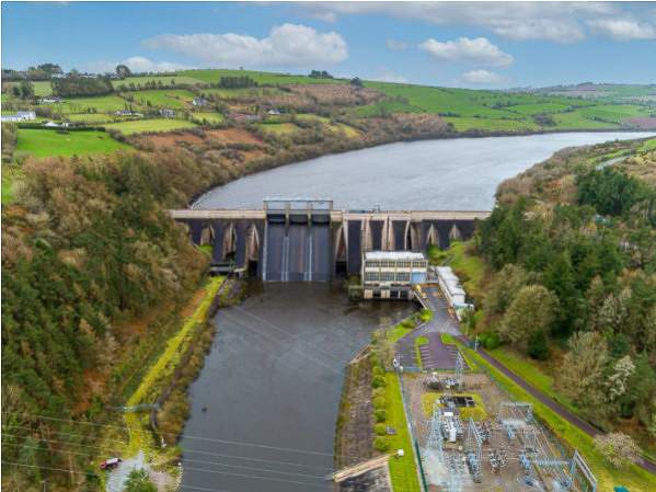 Aerial view of Inniscarra Dam in Cork