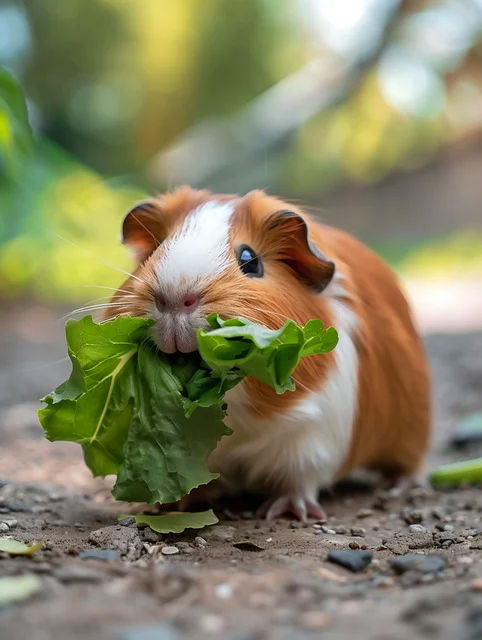 Meerschweinchen frisst Salat