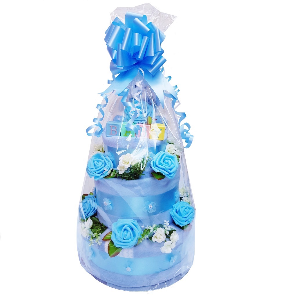 Beautiful Blue Nappy Cake for a Boy