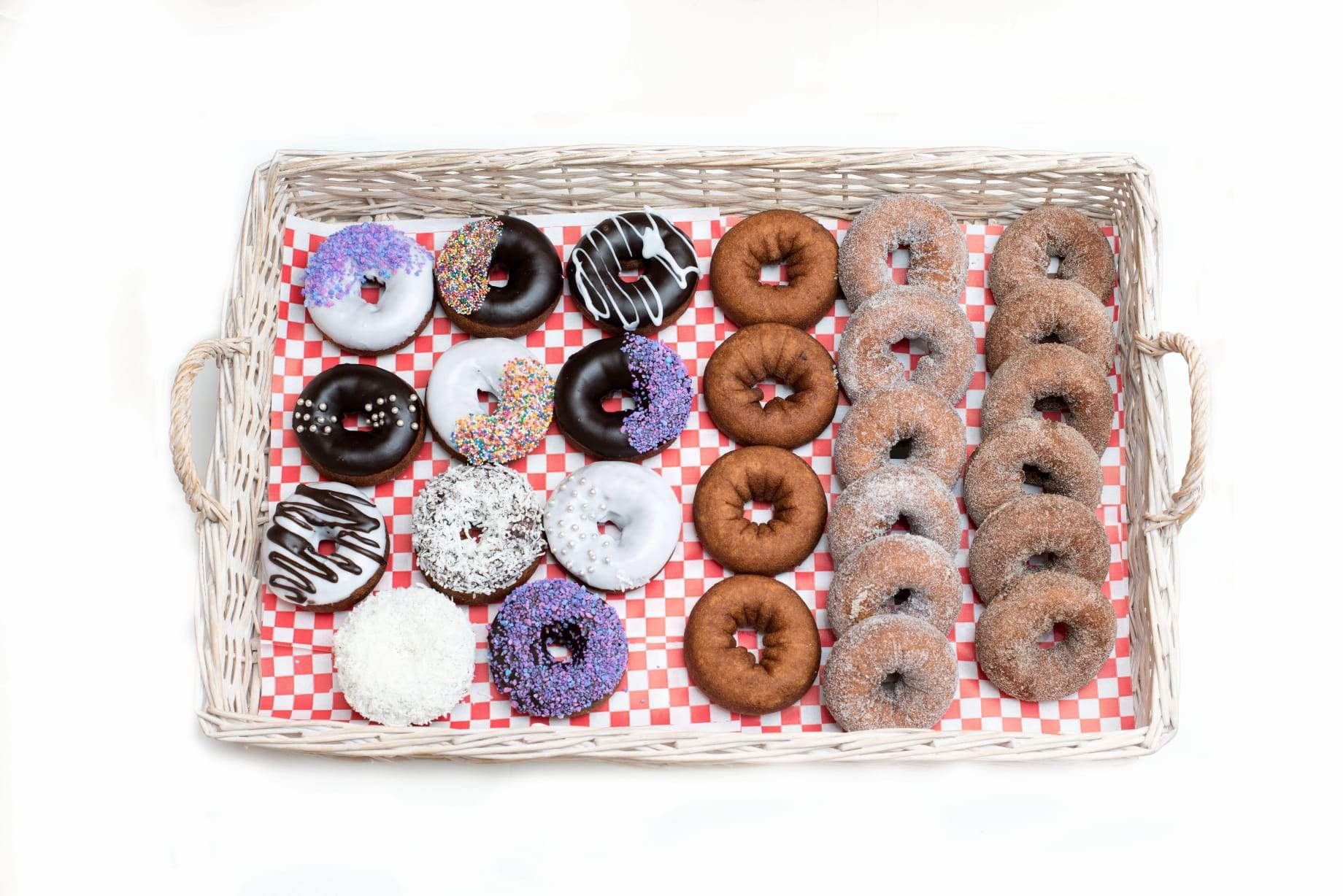 Crunchy, yum donuts available in packs of 6 or singles- Chocolate, sugar, plain, coconut, sprinkle