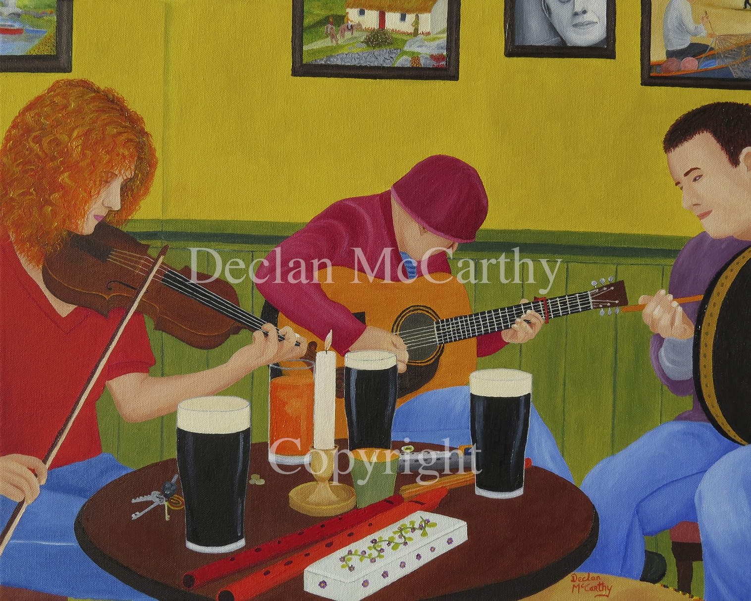 Three musicians playing while awaiting friends to join them for some craic