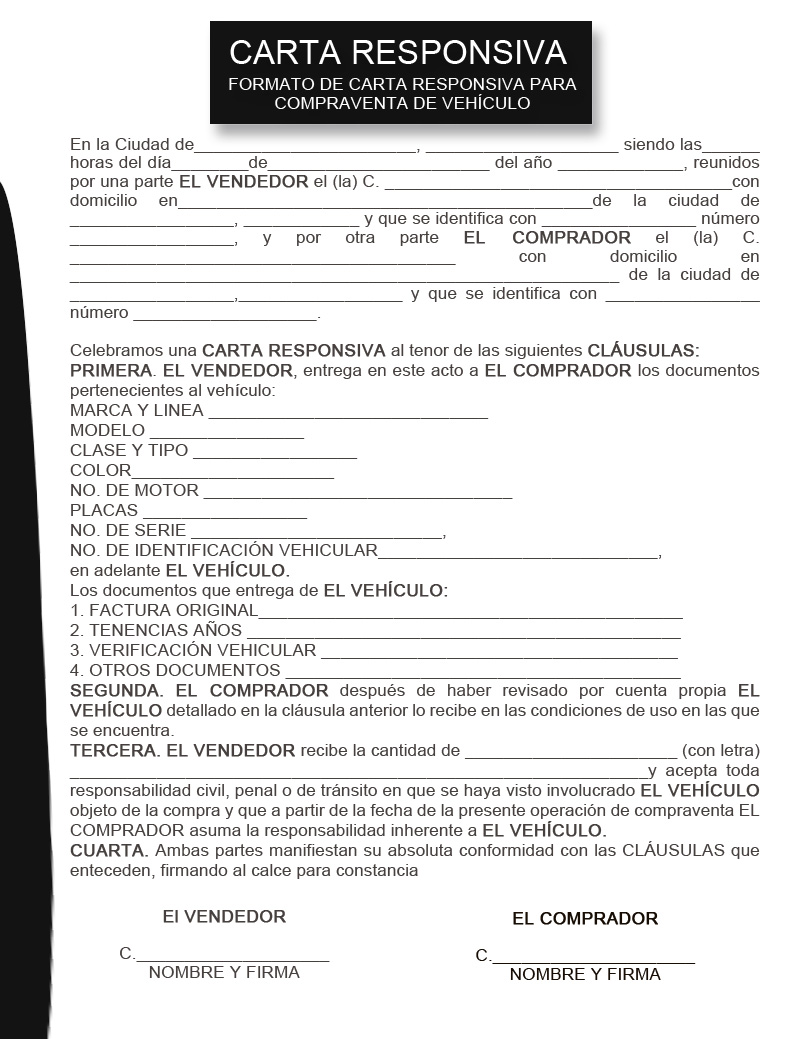 Carta Responsiva Compra Venta Vehiculo Autocopiante 10 Block Mercado
