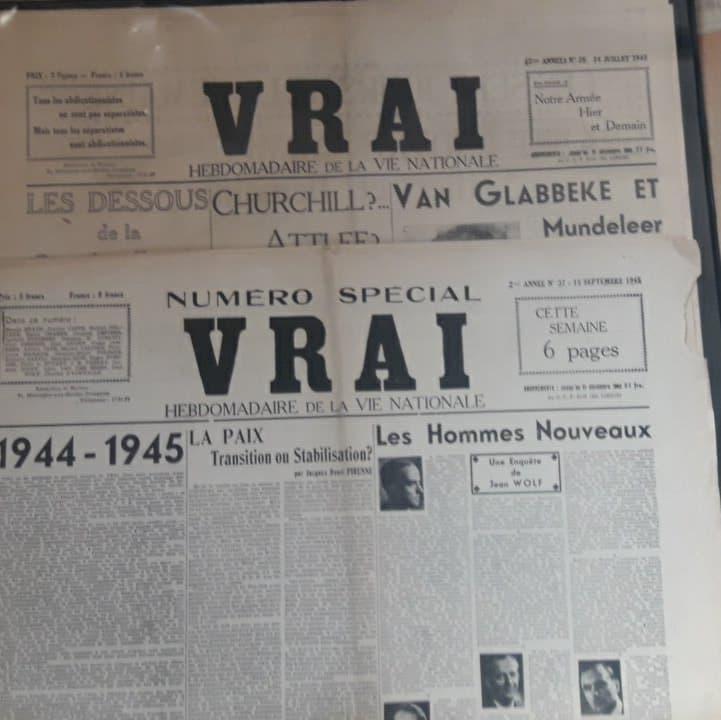Franstalige krant VRAI , hebdomadaire de la vie national /  2 nrs 1945 - zeldzaam